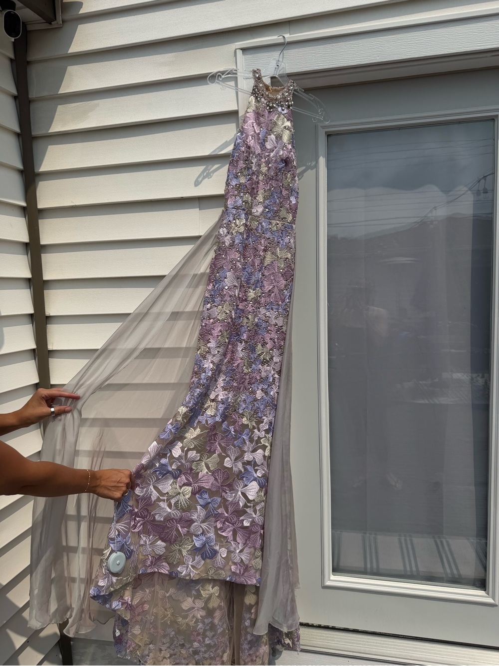 Mac Duggal Lavender Embroidered Floral Tulle Gown